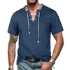 Men's T Shirts 2023 Summer Short Sleeve Denim Design Shirt Mens Streetwear Fashion Loose V Neck Tie-up Pullover Tops For Men Casual Jean