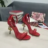 High quality Luxury Brands Patent Leather Sandals Shoes Pop Heel Gold-plated Carbon Nude Black Red Pumps Gladiator Sandalias With Box.EU35-42 Free shipping