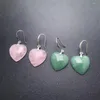 Boucles d'oreilles créoles élégantes en argent Sterling 925 Quartz Rose naturel vert jade grand coeur pierre précieuse pour les femmes fête d'anniversaire cadeau mignon