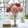 Torkade blommor europeiska retro siden hortensia heminredning juldekorativ bröllop brud bukett vägg set artificiell