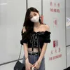 Women's T-Shirt Sexy diagonal collar crop top bow short sleeved black Y2k Tee Grunge retro women's summer T-shirt G220612