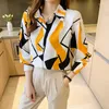 Kvinnor Bluses Office Ladies Tops Button Up Shirts For Women Chiffon Långärmning Koreanska modekläder 2023 Fall Turn-Down Collar