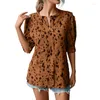 Women's T Shirts Womens Leopard Print Half Sleeve Tops Casual Ruffle Round Neck Puff Blouses Tees