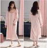 Vêtements de nuit pour femmes printemps et été pyjamas pour femmes chemise de nuit en coton jupe longue manches en dentelle mince longueur au genou vêtements de maison