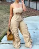 Women's Tracksuits 2023 Summer Casual Women's Two Piece Sexy Sleeveless Drawstring Bottom Open Button Top And Pleated Pants Set