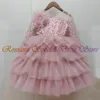 Flickklänningar Puffy Glitter Princess Dress Layers Party Flower 2023 Söt A-Line Baby First Communion