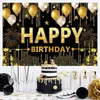 Party Decoration Golden Black Happy Birthday Background 18 21 30 40 50 60 Supplies Long Banner Flag Backdrop Decor