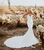 Sexy Backless Mermaid Wedding Dresses Simple Designed Spaghetti Strap Appliques Sweep Train Summer Boho Garden Bridal Gowns Cheap