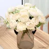 Getrocknete Blumen, weiße künstliche Pfingstrose, rosa Seidenstrauß für Hochzeit, Heimdekoration, Braut hält Kunstblumen, für den Innenbereich, DIY-Tischdekoration