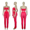 Women's Two Piece Pants Sexy Bra Pleated Fabric Long Sets Women Strapless Bandage Strap Crop Top And High Waist 2 Club Outfits