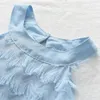 Meisjes Jurken Zomer Kwasten Nieuwe Meisjes Kinderen Geborduurde Holle Jurk Baby Kinderkleding Verstoorde Vest Blauw R230612