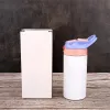 Bicchieri per sublimazione da 12 once Bicchieri per bambini Bicchiere Biberon Bicchieri Sippy Bottiglia d'acqua bianca con cannuccia e coperchio portatile Coperchi a 6 colori NOVITÀ