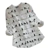 Women Casual Cat Print Long Sleeve V-neck Button Loose Shirt Top Blouse Autumn Fashion Linen Cat Print Blouse
