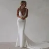 Sjöjungfru strand bröllopsklänning sexig djup v-ringning rygglös brudklänning lång boho vit mode vestido de noiva