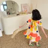 Meisjesjurken Kinderprinses voor meisjeskleding Nieuwe zomer Casual print Shorts Mouwen Zwartloze jurk voor kinderen