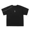 Herr t-skjortor män Techwear Loose T-shirt 2023 Summer Patchwork Design Tactical Male Hip Hop Streetwear Zippe Short Sleeve Shirt #3085
