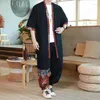 Abbigliamento etnico Vintage Cinese Uomo Estate Sottile Kimono Camicia Pantaloni 2 Pezzi Cardigan Abito Tang Retro Abito Giapponese Set Casual