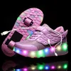 Спортивные открытые два колеса световые кроссовки светодиодные светодиодные туфли калька для детских девочек для девочек с колесами с колесами 230609