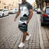 Herren-Trainingsanzüge, Sommer-Outfit, Strand, kurzärmelig, bedrucktes Hemd, Anzughose mit Taschen, futuristisch