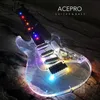 Acepro corps acrylique guitare électrique coloré LED boutons de protection transparents 3 micros simples manche en érable Guitarra