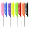 High-end Candy Color Anti-static Rat tail Comb Fine-tooth Metal Pin Hair Brushes salon beauty Styling tool