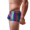 Underpants Fashion Men Sexy U Convex Rainbow Shiny Nylon Boxer Shorts Man Penis Pouch Boxers Underwear Gay Male Erotic Clubwear