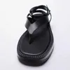 Sandals Summer Women Shoes Black Flat Leather Fashion Sandals Lace up Thick Soled Ankle Strap Sandals For Women ZA Pinch Toe Flip Flops J230612