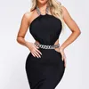 Vestidos Casuais Preto Sem Mangas Halter Maxi Bandagem Vestido Design Cadeia Backless Bodycon Roupas Femininas Sexy Party Clubwear Feminino