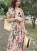 Basic Casual Dresses Wommen Print ONeck Loose Dress 2023 Summer Fashion Puff Sleeve ALine Beach Style Robe Lady 230612