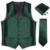 Blazers Fashion Men's Green Vests Silk Jacquard Woven Formal Casual Waistcoat Necktie Ring Cufflinks Handkerchief Set for Suit or Tuxedo