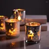 Candle Holders Romantic Glass Holder Jar Tealight Christmas Reindeer Pattern Tea Light Cylinder Silver Birthday Gifts