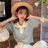 Kvinnors t-shirt Pullover Pull Femme Spring Japanese Sweet Doll Neck Kort ärm Knit Sweater Suede Flawless Jumper Twist Top G220612