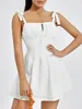 Casual Dresses Wsevypo Women's Summer White Mini Dress Chic Fashion Sleeveless Lace-Up Straps Ruched Bust A-Line Beach Holiday Tank