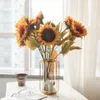 Dried Flowers Big sunflower branch with fake leaves artificial flowers for bedroom decoration artificiales