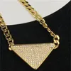 Luxury Designer Fashion Earring Necklace Set Triangle Metal Brand Tag Letter Gold Inlaid Rhinestones Pendant Necklaces Chain With Box