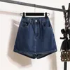 Saias Tamanho Grande Verão Cintura Alta Saia Jeans Evasê Shorts Feminino Solto Casual All-Match Jeans Elástico Sólido M-4XL