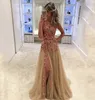 2023 Evening Gowns Champagne Scoop Prom Gown Neck Colorful Flowers Sleeveless Thigh Side Slit Floor Length Prom Dresses