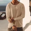 Men's T Shirts Beach Style Casual Cotton Linen Shirt Oversized Mens Leisure Solid Color Long Sleeve Crew Neck Pullover Tops Vintage Loose