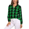 Blusas Femininas Padrão Shamrock Blusa Xadrez Pontos Estampado Retrô Feminino Personalizado Camisa Casual Outono Manga Longa Top Grande