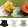 Berets Toddler Kids Cartoon Frog Embroidery Wide Brim Sun Bucket Hat With Chin Strap