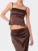 Two Piece Dress CHRONSTYLE Satin 2 Set Women Suits Retro Sleeveless Strap Backless Tieup Camis Tank Low Waist Back Split Long Skirts 2023 230612