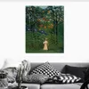 Vibrant Jungle Canvas Art målning Kvinna som går i en exotisk skog Henri Rousseau konstverk handmålad heminredning