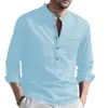 Hommes t-shirts homme combinaison hommes printemps et automne couleur unie haut chemise décontracté coton lin col montant Compression
