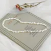 Pendanthalsband Ashiqi Natural Freshwater Pearl Necklace 925 Sterling Silver OT CLASP 6-7mm Barock Pearl Smycken för kvinnor 230609
