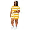 Designer Summer Trackuitsuits 3xl Women Outfits Due pezzi Set di set a strisce T-shirt auricolare in legno a strisce e pantaloncini