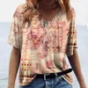 Women's T Shirts Vintage Ethnic T-Shirt 3D Boho Floral Print Clothing V-Neck Women Tops Overdimensionerade Short Sleeve Tee Summer Loose Female