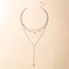 Hänghalsband Huatang Boho Crystal Star Tassel Halsband för kvinnor Silver Color Moon Farterfly Long Charms Weddings Jewelry