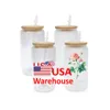 US CA Warehoue 16oz Sublimation Tumblers Glass Blanks Cups Clear Frosted Mason Jar Cups Water Bottle With Plastic Straw And Bamboo Lid