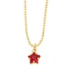 Pendant Necklaces Fashion Mini Red Crystal Star Necklace For Women Girl Trend Copper Rhinestone Beaded Neck Chain Gold Plated Small Luxury