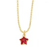 Pendentif Colliers Mode Mini Cristal Rouge Étoile Collier Pour Femmes Fille Tendance Cuivre Strass Perlé Cou Chaîne Plaqué Or Petit Luxe